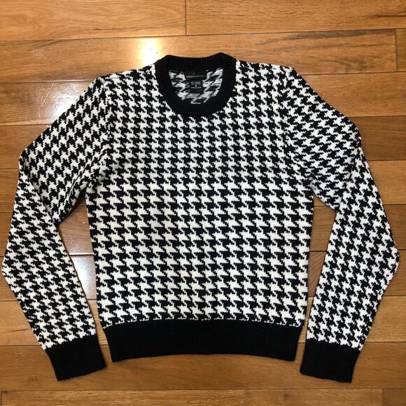 Moda International Crewneck Houndstooth Black & White Knit Sweater Size M - Picture 1 of 6